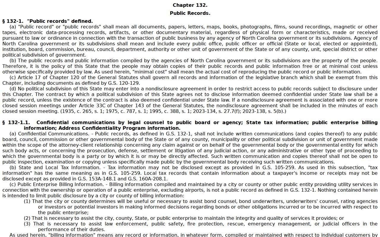 Washington County civil docket North Carolina public records access statute