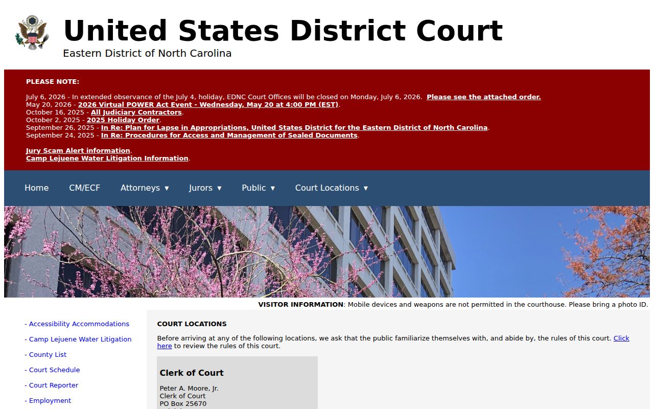 Washington County court records Eastern District New Bern federal courthouse