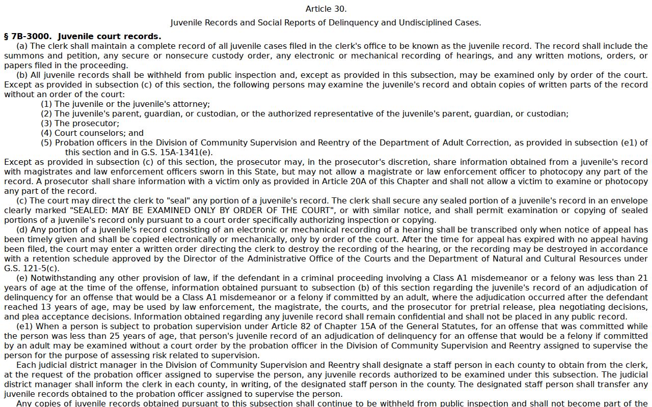 Creswell court docket juvenile confidentiality statute information