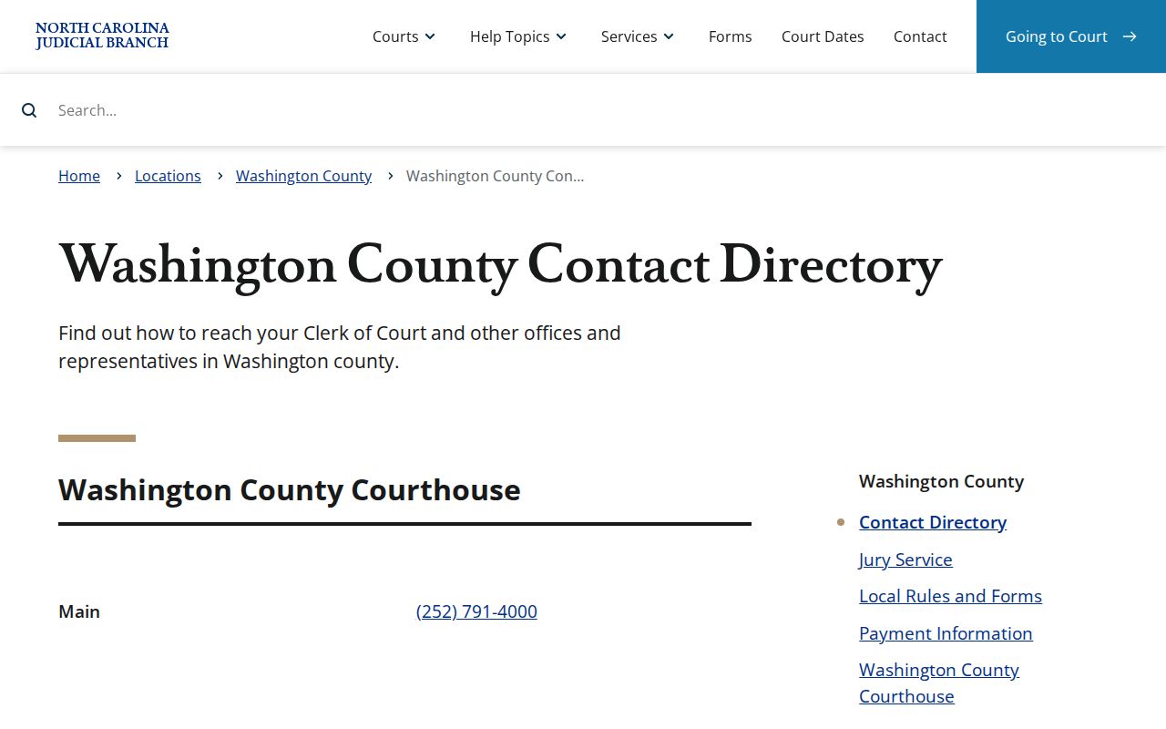 Washington County court docket Clerk and court contact directory