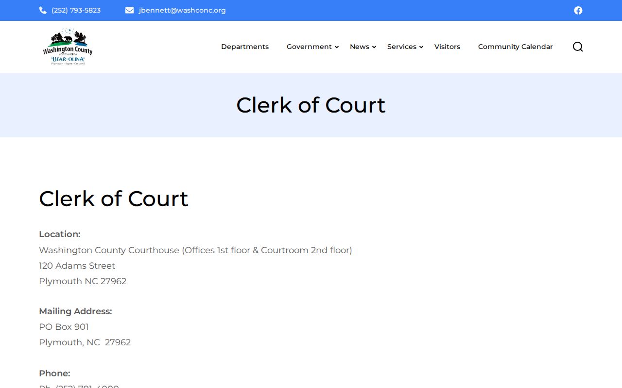 Washington County court docket Clerk office at the courthouse